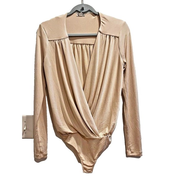 Free People Beige Turnt Crossover Bodysuit Blossom Pearl L Women Classic Minimal - Picture 3 of 9